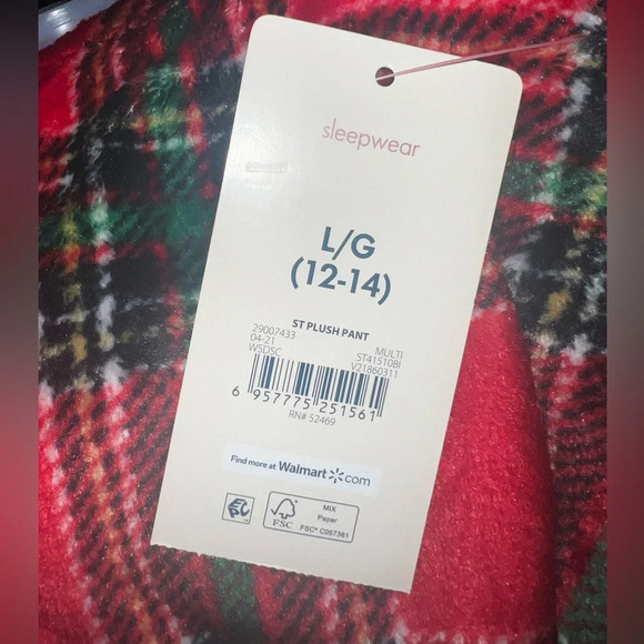 NWT Womens Red & Green Plaid Fleece Jogger Sleep Pants - Picture 4 of 6